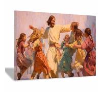 DunPei Jesus Canvas Wall Art The humble Jesus Safe In Decor Picture Painting Poster Prints for Bedroom Dining Room Home Decoration Prepare to hang(multicolored)-60x90cm Framed