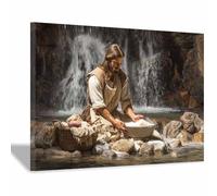 DunPei Jesus Canvas Wall Art The humble Jesus Safe In Decor Picture Painting Poster Prints for Bedroom Dining Room Home Decoration Prepare to hang(multicolored)-30x45cm Framed