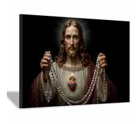 DunPei Jesus Wall Art, Almighty Jesus Canvas Paintings Posters Prints, Christ Bible Jesus Salvation Wall Decor for Church Study Prayer Room Home Decoration(multicolored)-80x120cm Framed