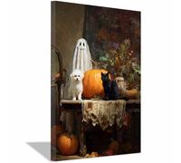DunPei Painting Canvas Print Wall Art Ghosts and catss Halloween Decor Poster Academia Room Decor for Bedroom wall art for Dining Living Room Kitchen(Brown182)-30x45cm Framed