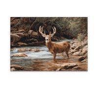 DunPei Print On Canvas Animal The Picture River and Deer For Home and Hallway Decoration Modern Decoration Portrait Wall Art Painting Pictures(brown)-70x100cm Unframed