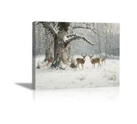 DunPei The Picture of Animal Print On Canvas a herd of deer Artistic Wall Art Painting Artwork Pictures For Home Living Room Modern Decor Decoration(white)-30x45cm Framed