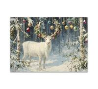 DunPei The Picture of Animal Print On Canvas Deer in the Snow Artistic Wall Art Painting Artwork Pictures For Home Living Room Modern Decor Decoration(white)-30x45cm Unframed