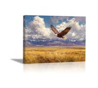 DunPei The Picture of Animal Print On Canvas Flying eagles Artistic Wall Art Painting Artwork Pictures For Home Living Room Modern Decor Decoration(yellow)-60x90cm Framed