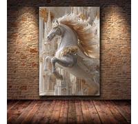 DunPei The Picture of Animal Print On Canvas Standing horse Artistic Wall Art Painting Artwork Pictures For Home Living Room Modern Decor Decoration(khaki)-30x45cm Framed