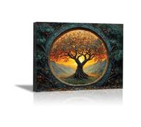 DunPei Tree of Life Large Canvas Wall Art, Abstract tree of life scene Tree Wall Art for Living Room Home - 50x70cm Framed(Yellow)