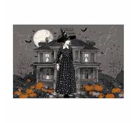 DunPei Vintage Halloween Wall Art- Poster For Home Party Wall Decor- Witch and Castle Art Canvas Print Picture For Room Farmhouse Cottage Halloween Decor(black134)-30x45cm Unframed