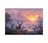 DunPei Wall Art,Animals Canvas Picture Prints a herd of deer Modern Aesthetic Posters Prints For Living Room(pink)-70x100cm Unframed