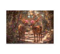 DunPei Wall Art,Animals Canvas Picture Prints Deer in the Forest Modern Aesthetic Posters Prints For Living Room(brown)-70x100cm Unframed