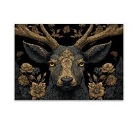 DunPei Wall Art Canvas Prints Deer head - Family Picture Painting - Modern Wall Artwork for Gifts Bathroom Home Kitchen Office Decor(black)-80x120cm Unframed