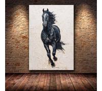 DunPei Wall Art Painting horse Prints Standing horse On Canvas Animal Pictures Wall Art for Home Cabin Decoration Rustic Farmhouse Decor(grey)-70x100cm Framed