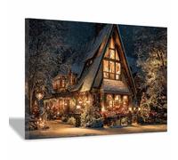 DunPei Wall Decor Prints, Cozy Christmas Farmhouse Christmas Wall Art Decoration for Living Room Bedroom Kitchen Bathroom Office, Winter Holidays Gift Poster(golden)-80x120cm Framed