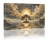DUNQEO Fantasy Game Mat Compatible with MTG, TCG - 24”x14” Playmat with Stitched Edges for Trading Card Games, Board Games & Desk Use(Sungrove,with Game Zones)