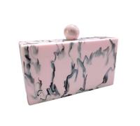 DUNQIN Women Water Ink Pattern Acrylic Evening Clutch Marble Square Box Handbag Shoulder Bag for Prom Party, Pink and Black