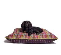 Dunrich Bespoke Pillow Pet Bed, 100% British Wool Cover with Polyester Filling, Polka Dot, Reversible, multispot, burgundy with Piping size Large