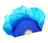 DUNSBY Belly Dance Fan Big Dance Fan Veil Real Silk One Pair Bellydance Costume Accessory Flowy Gradient Dancer Props(Light green,1pcs Right 1pcs Left)