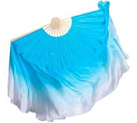 DUNSBY Belly Dance Fan Big Dance Fan Veil Real Silk One Pair Bellydance Costume Accessory Flowy Gradient Dancer Props(Silver,2pcs Right Hand)