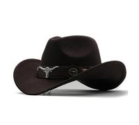 DUNSBY Cowboy Hat 4 Sizes Black Jazz Top Hat Men Style Cow Head Ribbon Felt Cap Women Children Riding(Coffee,60CM)