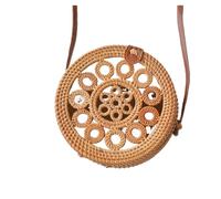 DUNSBY Woven Bag Square Round Style Straw Bag Handbags Women Summer Rattan Handmade Woven Beach Circle Handbag(Loukong yuanquan-E)