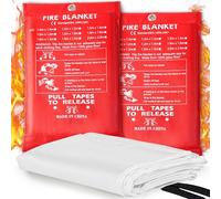 DUNSOO 2 Pack Fire Blanket, 1m x 1m Fire Blanket for Kitchen, Fiberglass Flame Retardant Emergency Fire Blanket for Kitchen, Home, School, Caravan Car, Outdoor and Office