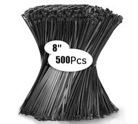 DUNSOO 500 Pack Black Cable Ties, 200mm x 4.8mm Premium Nylon Zip Ties, Heavy Duty Tie Wraps for Wire Management, Home, Garden, Office and DIY