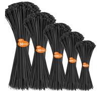 DUNSOO 600 Pack Cable Ties Black, Heavy Duty Nylon Zip Ties, 100/150/200/250/300mm, Secure Self-Locking Mechanism, Multi-Purpose Plastic Tie Wraps for Wire Management, Indoor and Outdoor Use