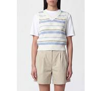 DUNST Striped Cotton Knit Vest with V-Neck and Regular Shoulders - Size: S - female