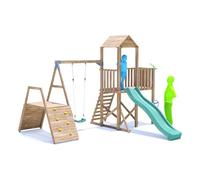 Dunster House Climbing Frame with Swing, High Platform & Climbing Wall BalconyFort