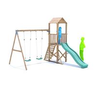 Dunster House SquirrelFort Wooden Climbing Frame - Double Swing Set with Slide, High Platform & Ladder, Fun Outdoor Play for Kids