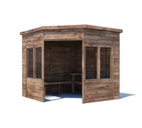 Dunster House Corner Garden Arbour with Glazed Panels, W2.4m x D2.4m / W8' x D8', Pressure Treated, Apocallipo