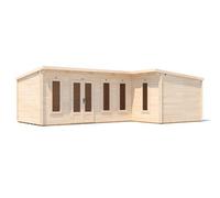 Dunster House L-Shaped Log Cabin Pent Roof 24mm Double Glazed Windows W7.5M X D5M / W24' X D16'6" Hellwolf