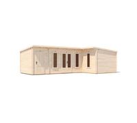 Dunster House L-Shaped Log Cabin Pent Roof 24mm Double Glazed Windows W8M X D5M / W27'4" X D16'6" Hellwolf