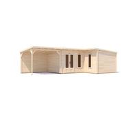 Dunster House L-Shaped Log Cabin Pent Roof 24mm Double Glazed Windows W9M X D5M / W29' X D16'6" Hellwolf