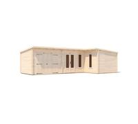 Dunster House L-Shaped Log Cabin Pent Roof 24mm Double Glazed Windowsw9M X D5M / W29' X D16'6" Hellwolf