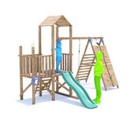 Dunster House Wooden Climbing Frame With Swing, Tall Climbing Wall & Slide Balconyfort High Platform