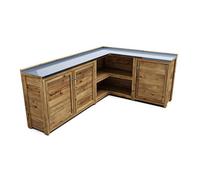 Dunster House Wooden Garden Kitchen Unit L-Configuration Stainless Steel Countertop, W2M X D1.5M / W7' X D5'