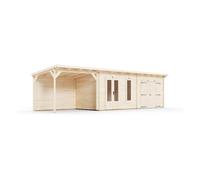 Dunster House Wooden Log Cabin With Gazebo 9.5m x 2.5m, EvilGenius in Beige Dunster House Beige