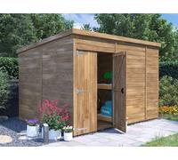Dunster House Wooden Shed Workshop 3 X 2.4M (8' X 10') 15mm Walls Garden Storage Pressure Treated, Pent Roof, Overlord Modular
