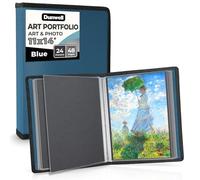Dunwell 11x14 Art Portfolio Binder with Mounting Paper (Blue), Large Portfolio Folder for Artwork Storage, 24 Sleeves Displays 48 Pages, Acid-Free Poly 11 x 14 Presentation Book