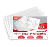 Dunwell 11x17 Sheet Protectors Landscape - (50 Pack, Heavyweight), 11 x 17 Ledger Size Plastic Sleeves, 3 Hole Punched, Fits 3-Ring Binders, Clear Archival Sleeves, Oversized Sheet Protectors