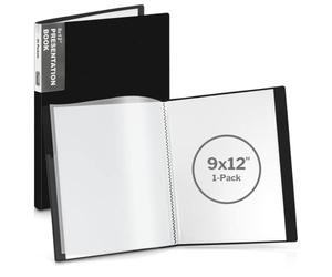 Dunwell 9x12 Presentation Book (Black), 24-Pocket Folder with Plastic Sleeves, Displays 48 Pages pf 9 x 12 or A4 Documents, Certificates, Keepsakes, Kids Art, Acid-Free Poly Portfolio Binder