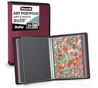 Dunwell Art Portfolio Artwork Binder with Black Mounting Paper, 24 Display Pockets 48 Pages, Acid Free Polyethylene Presentation Book, 9" x 12" (Ruby Red)