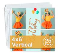 Dunwell Photo Album Refill Pages 12x12, (4x6 Vertical, 25 Pack) Holds 300 4x6" Photos, Sleeves for 3-Ring Scrapbook Binder 12x12, Acid-Free Poly Sheet Protectors