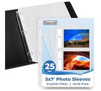 Dunwell Photo Album Refills 5x7 - (25 Pack), for 100 Pictures, Photo Sleeve Inserts for 3-Ring Binder, 2-Pocket Photo Page for 5 x 7 Photographs, Postcards, Recipe Cards