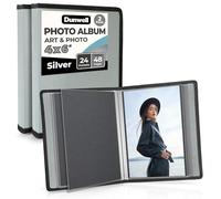 Dunwell Small Photo Album 4x6 with Black Mounting Paper (2-Pack, Silver), 4 x 6 Photo & Art Portfolio Presentation Book, Each Shows 48 Pages, Professional Mini Picture Book for 4x6 Artwork, Postcard