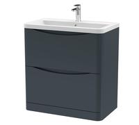 Dunwood Contemporary 2 Drawer Floor Standing Vanity Unit with Basin, Dark Grey, 800mm