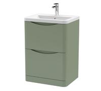 Dunwood Contemporary 2 Drawer Floor Standing Vanity Unit with Basin, Satin Green, 600mm
