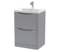 Dunwood Contemporary 2 Drawer Floor Standing Vanity Unit with Basin, Satin Grey, 600mm