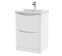 Dunwood Contemporary 2 Drawer Floor Standing Vanity Unit with Basin, Satin White, 600mm