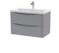 Dunwood Contemporary 2 Drawer Wall Hung Vanity Unit with Basin, Satin Grey, 800mm